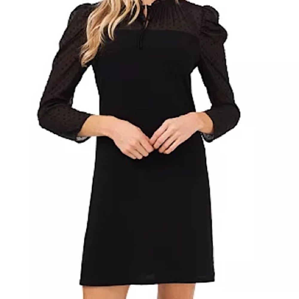 CECE Puffed-Shoulder Contrast Dress
